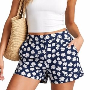 J Crew Chino Shorts Women 00 Navy Blue White Daisy Floral Re Imagined